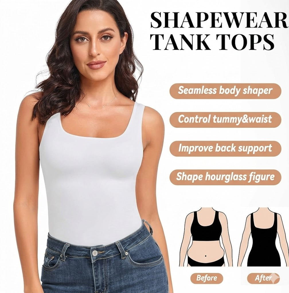 Formiva® Women's Tummy Control Shapewear Tank Tops Seamless Square Neck Compression Tops Slimming Body Shaper Camisole