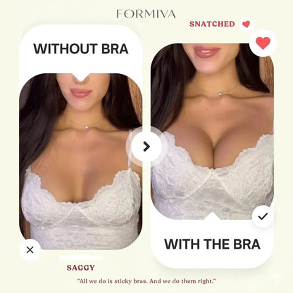 Formiva® Push-up Sticky Bra, Sweat-proof Glue, Adhesive Push Up Cleavage Bra, Up to G Cup, Seamless Strapless Bra for Date Night, Backless & Red Dress, Waterproof & Reusable SpringStatements