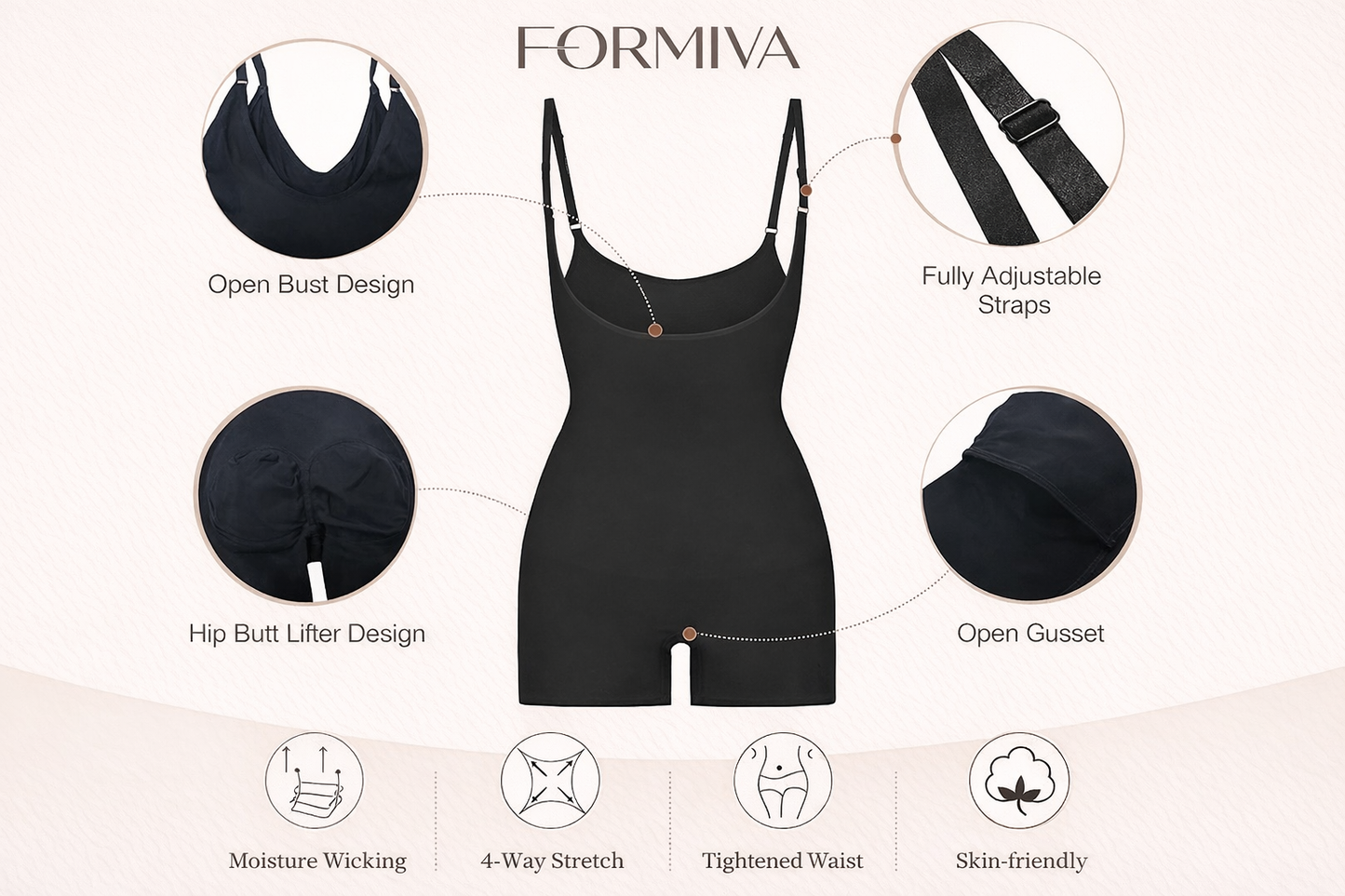 Formiva® Open Bust Shapewear Tummy Control Bodysuits for Women Seamless Compression High Waisted Body Shaper
