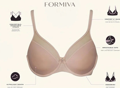 Formiva® Women's Seamless Underwire Bra, One Smooth U Smoothing Underwire Bras for Women, Convertible Straps, Ultra Light