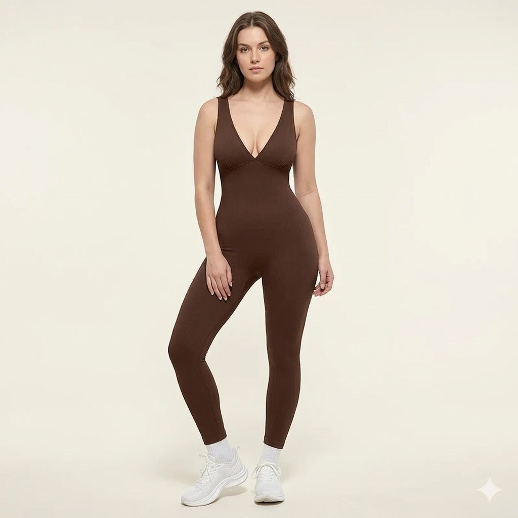 Formiva® Deep V Shapewear with Chest Support Breathable High-Waisted Tummy Control Jumpsuit