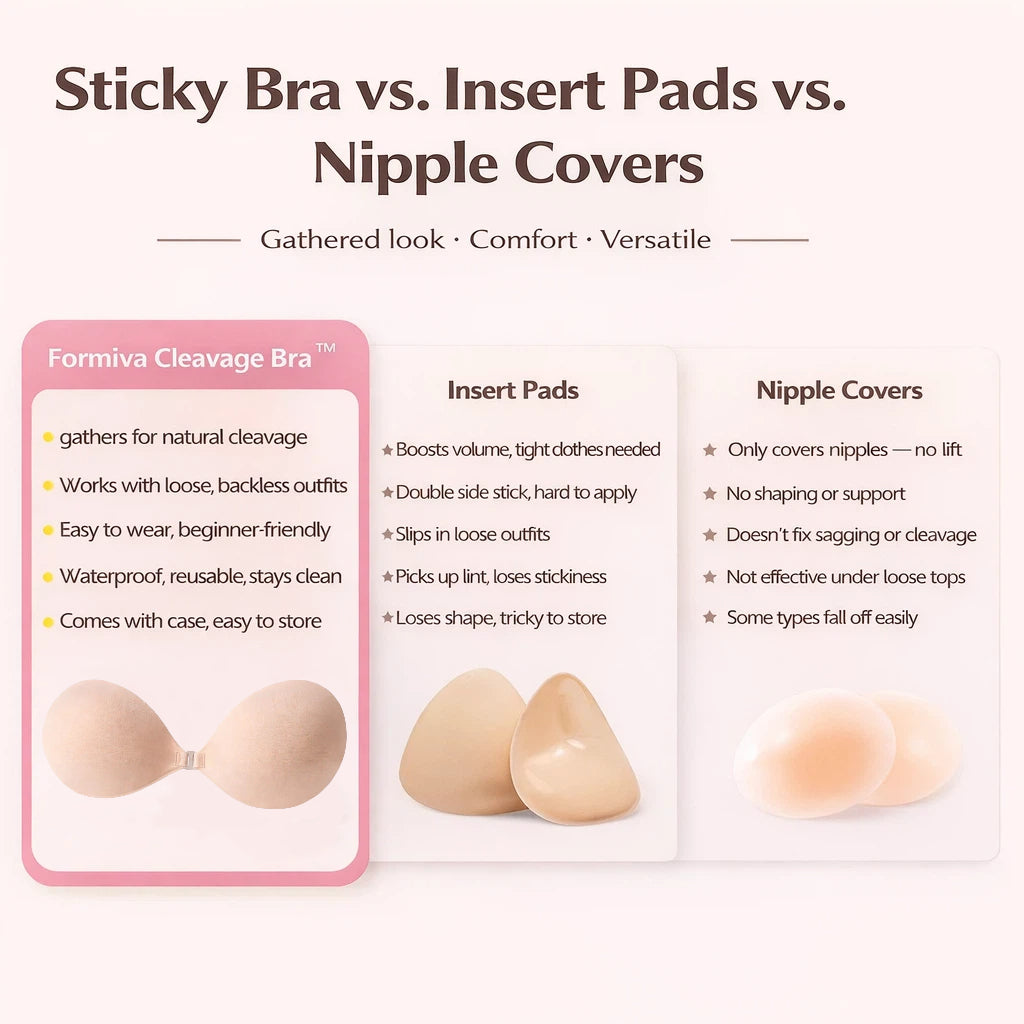 Formiva® Push-up Sticky Bra, Sweat-proof Glue, Adhesive Push Up Cleavage Bra, Up to G Cup, Seamless Strapless Bra for Date Night, Backless & Red Dress, Waterproof & Reusable SpringStatements