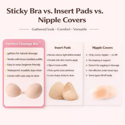 Formiva® Push-up Sticky Bra, Sweat-proof Glue, Adhesive Push Up Cleavage Bra, Up to G Cup, Seamless Strapless Bra for Date Night, Backless & Red Dress, Waterproof & Reusable SpringStatements