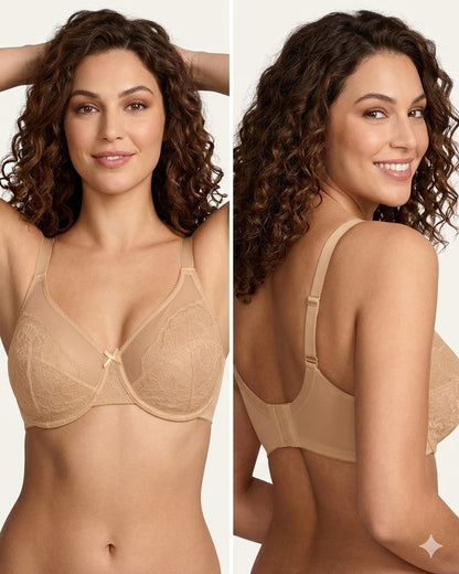 Formiva® Minimizer Bras for Women Enchante Full Coverage Underwire Bras Plus Size Lifting Floral Lace Bra for Heavy Breast