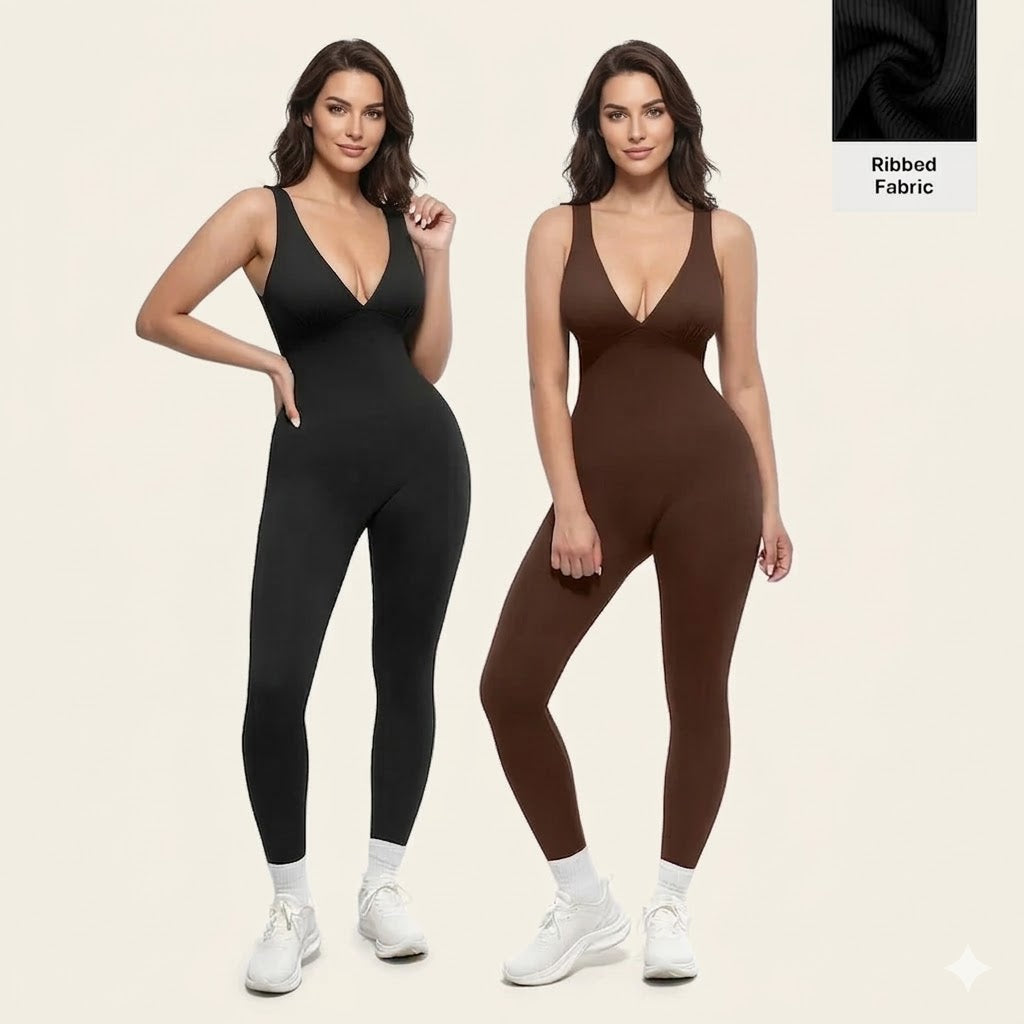 Formiva® Deep V Shapewear with Chest Support Breathable High-Waisted Tummy Control Jumpsuit
