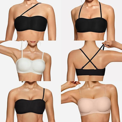 Formiva® Womens Strapless Bras Push Up Bandeau Bra Non Slip Wireless Supportive Padded Bras Seamless Comfortable Tube Bra