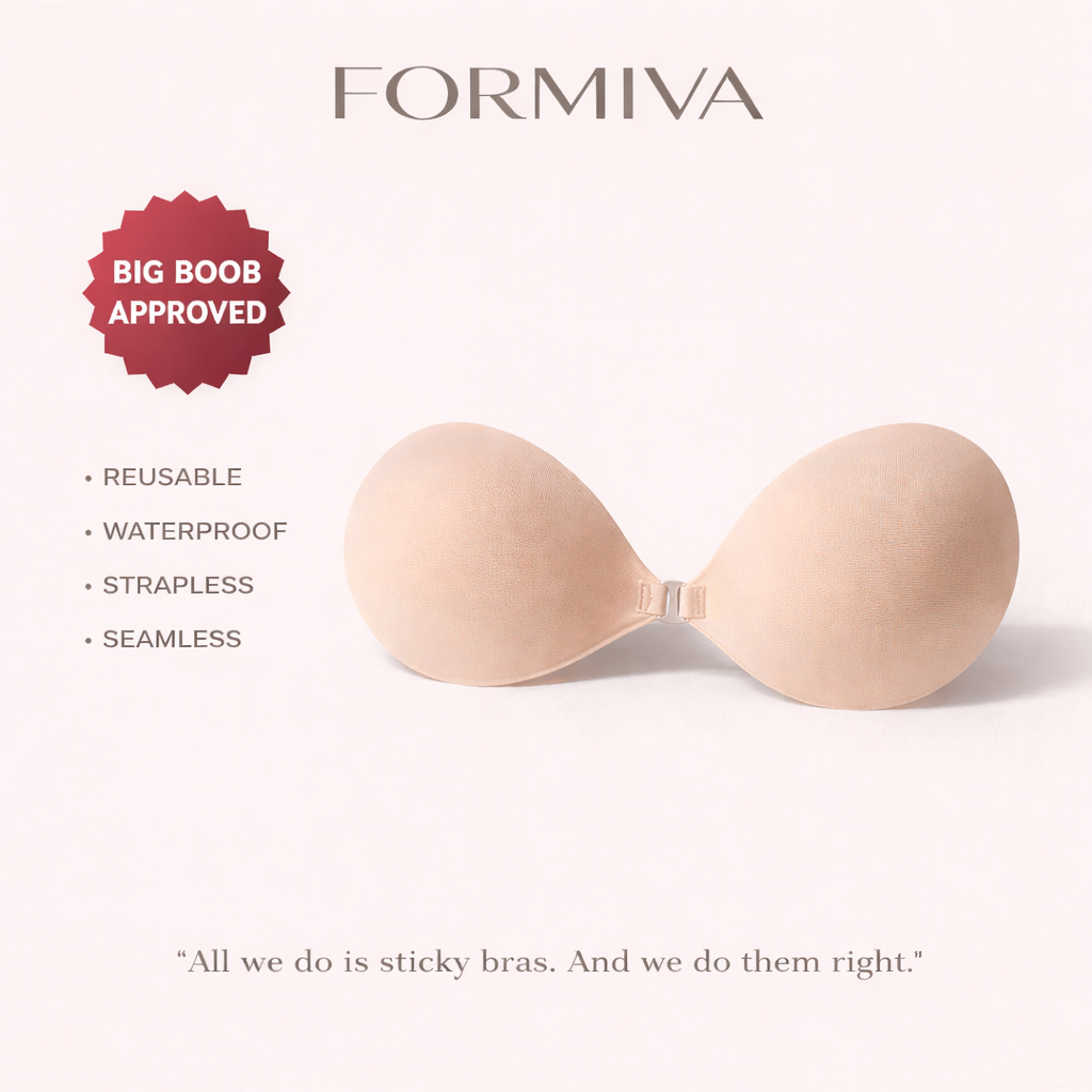 Formiva® Push-up Sticky Bra, Sweat-proof Glue, Adhesive Push Up Cleavage Bra, Up to G Cup, Seamless Strapless Bra for Date Night, Backless & Red Dress, Waterproof & Reusable SpringStatements