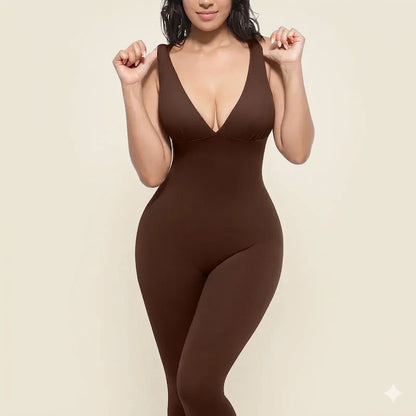 Formiva® Deep V Shapewear with Chest Support Breathable High-Waisted Tummy Control Jumpsuit