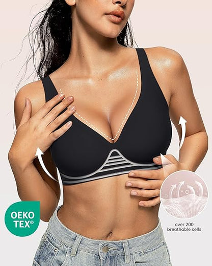 Formiva® Womens Deep V Bras Wireless Comfortable Bra Supportive No Underwire Bras Tshirt Push Up Bralettes Plunge Seamless Bra