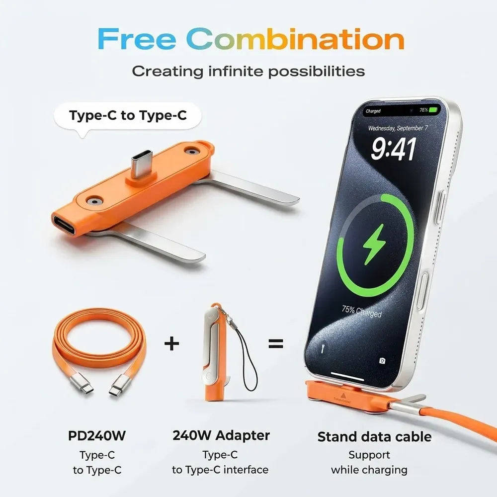 Fast-Charging Cable with Detatchable Stand