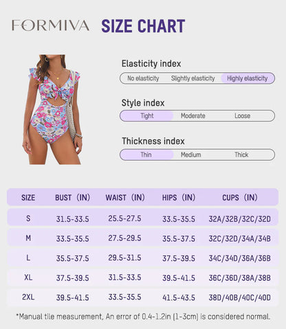 Formiva® Floral Ruffle V-Neck Cutout One-Piece Swimsuit