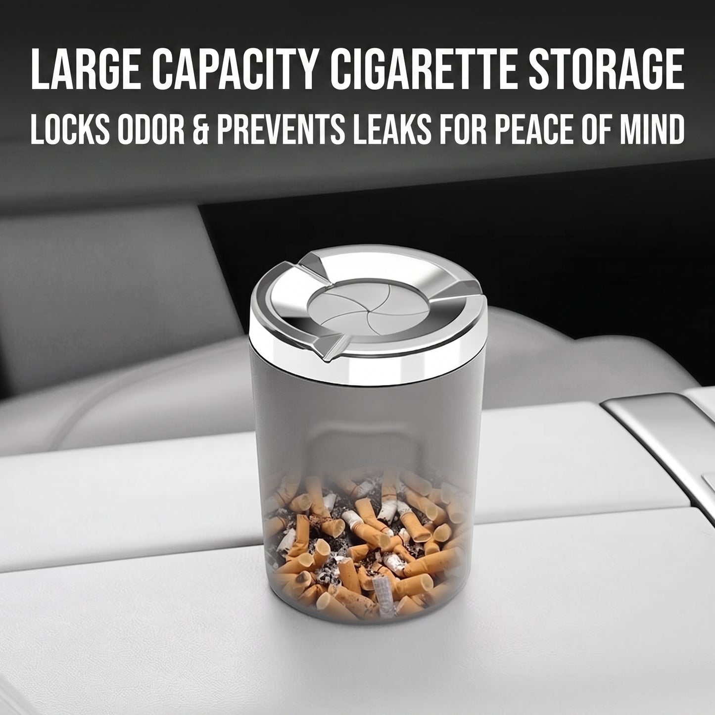 Car Ashtray with Rotating Lid and Ceramic Liner