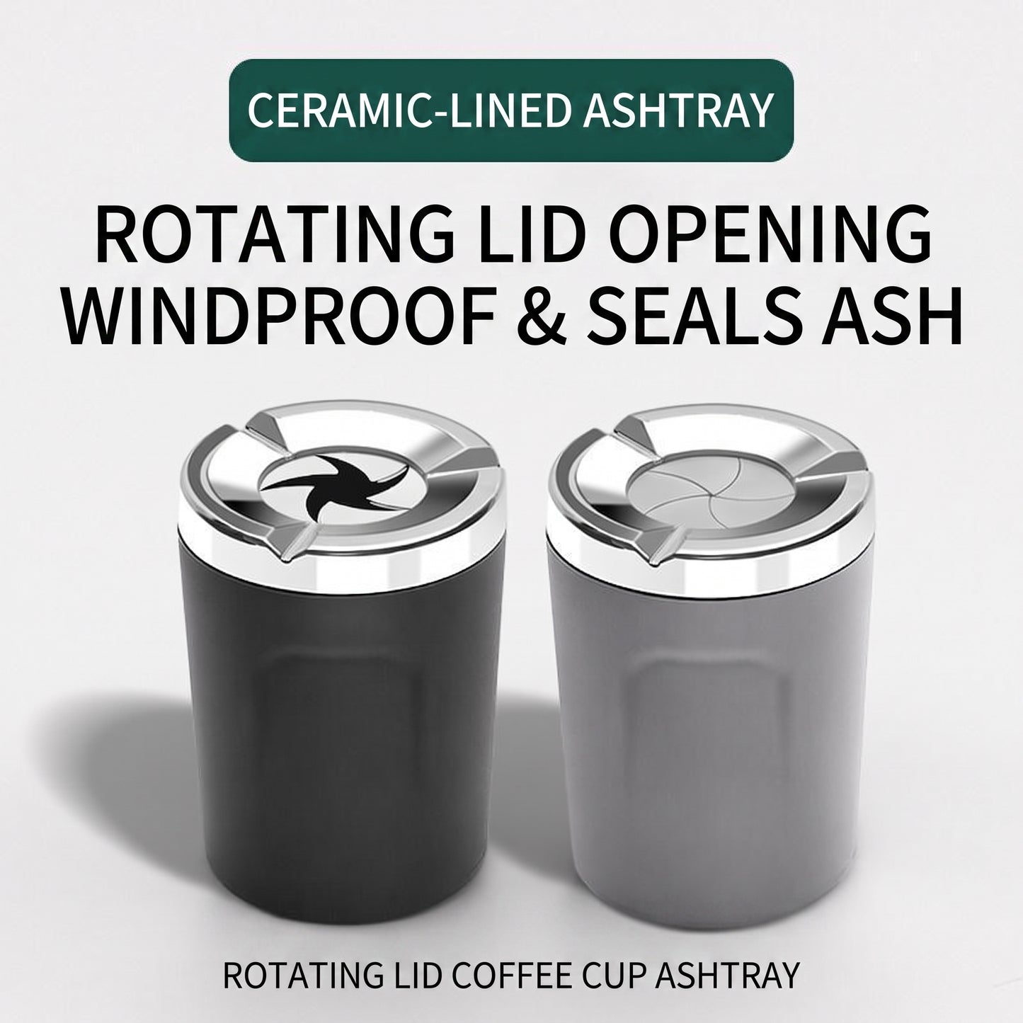 Car Ashtray with Rotating Lid and Ceramic Liner