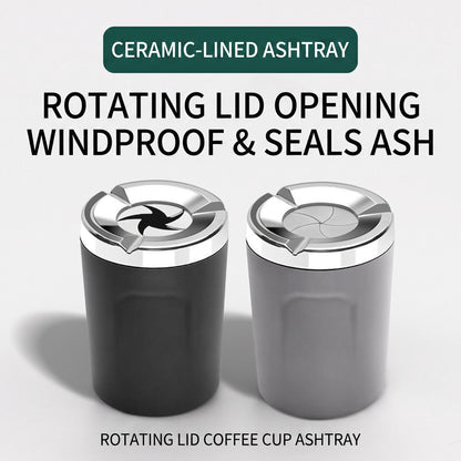 Car Ashtray with Rotating Lid and Ceramic Liner