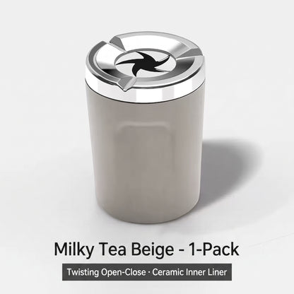 Car Ashtray with Rotating Lid and Ceramic Liner