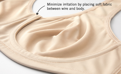 Close-up of the innovative external underwire design on Formiva sports bra to prevent skin chafing and rubbing.