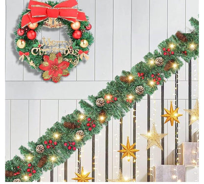 Premium Pre-Lit Christmas Garland & Wreath | 6ft & 9ft Lush Holiday Decor with LED Lights for Stairs, Mantels & Doors