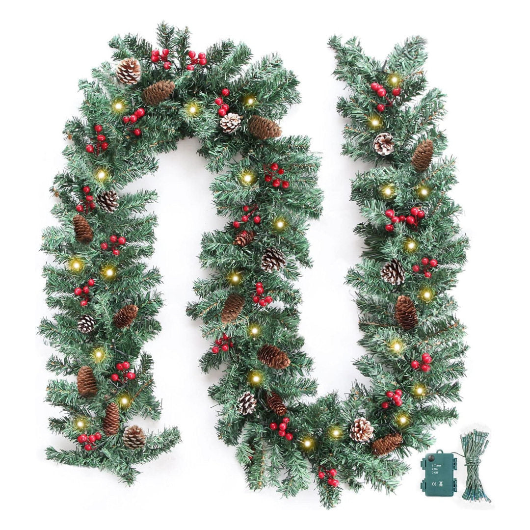 Premium Pre-Lit Christmas Garland & Wreath | 6ft & 9ft Lush Holiday Decor with LED Lights for Stairs, Mantels & Doors