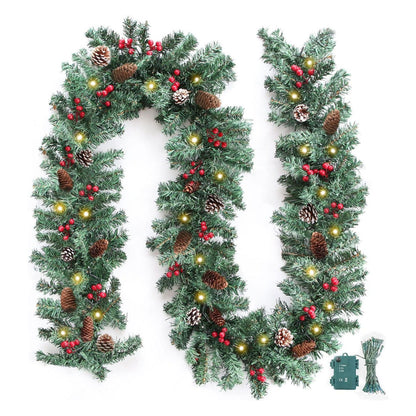 Premium Pre-Lit Christmas Garland & Wreath | 6ft & 9ft Lush Holiday Decor with LED Lights for Stairs, Mantels & Doors