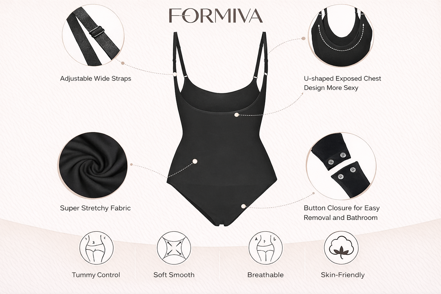 Formiva® Open Bust Shapewear Tummy Control Bodysuits for Women Seamless Compression High Waisted Body Shaper
