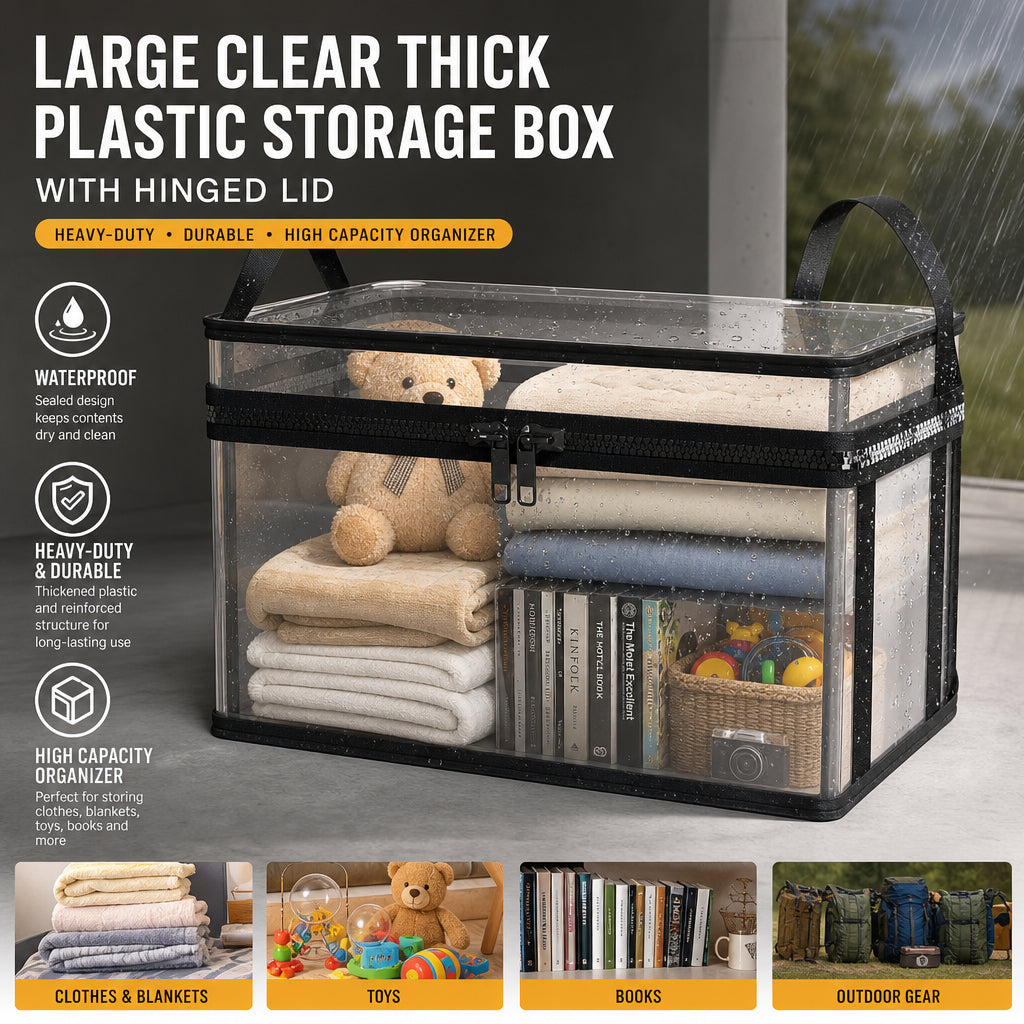 Formiva® Large Clear Storage Boxwith Hinged Lid - Heavy-Duty High Capacity Organizer