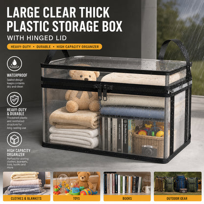 Formiva® Large Clear Storage Boxwith Hinged Lid - Heavy-Duty High Capacity Organizer