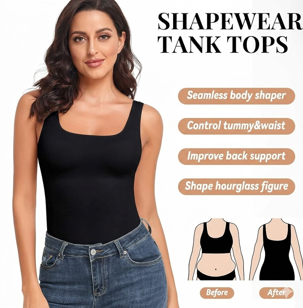 Formiva® Women's Tummy Control Shapewear Tank Tops Seamless Square Neck Compression Tops Slimming Body Shaper Camisole
