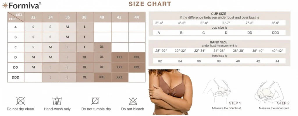 Formiva® Women's Wireless Bra Comfort up to 44DD No Padding No Underwire Unlined Cami Bra Seamless Sports Bra for Everyday Wear Breathable and Stretchy Springtok